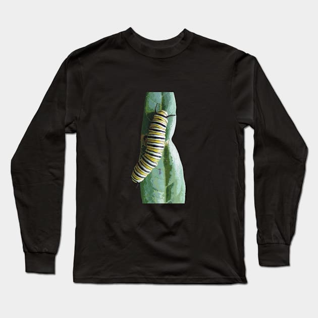 Monarch Caterpillar on a Leaf Long Sleeve T-Shirt by NadJac